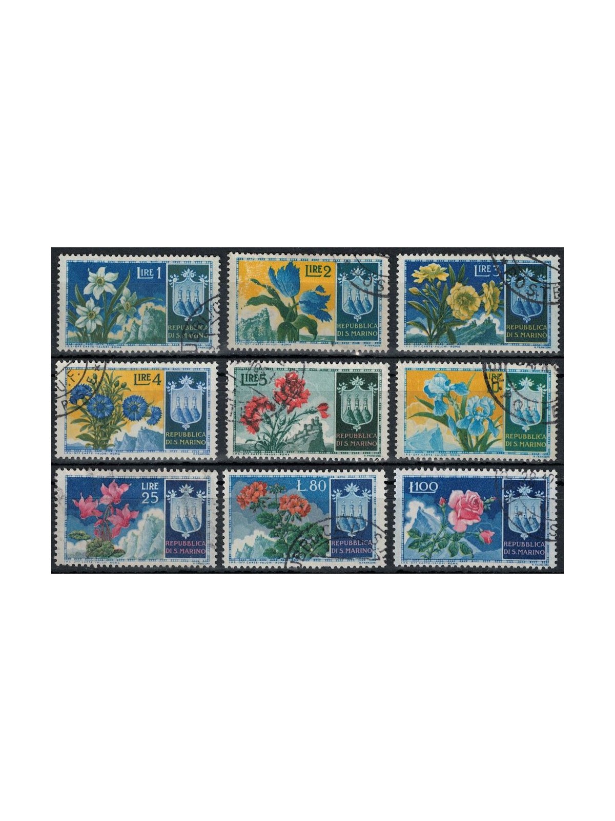 SAN MARINO 1953 Flowers, 1st issue 9v us