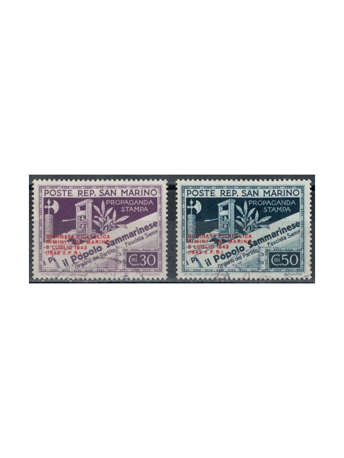 SAN MARINO 1943 Philatelic Day Rimini-San Marino 2v us