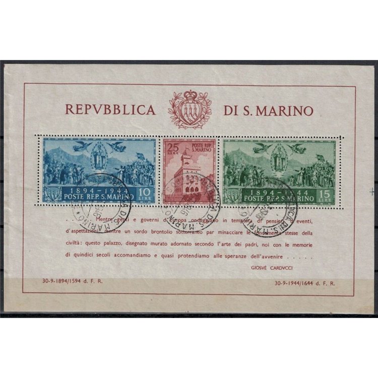 SAN MARINO 1945 Government Palace s/s us