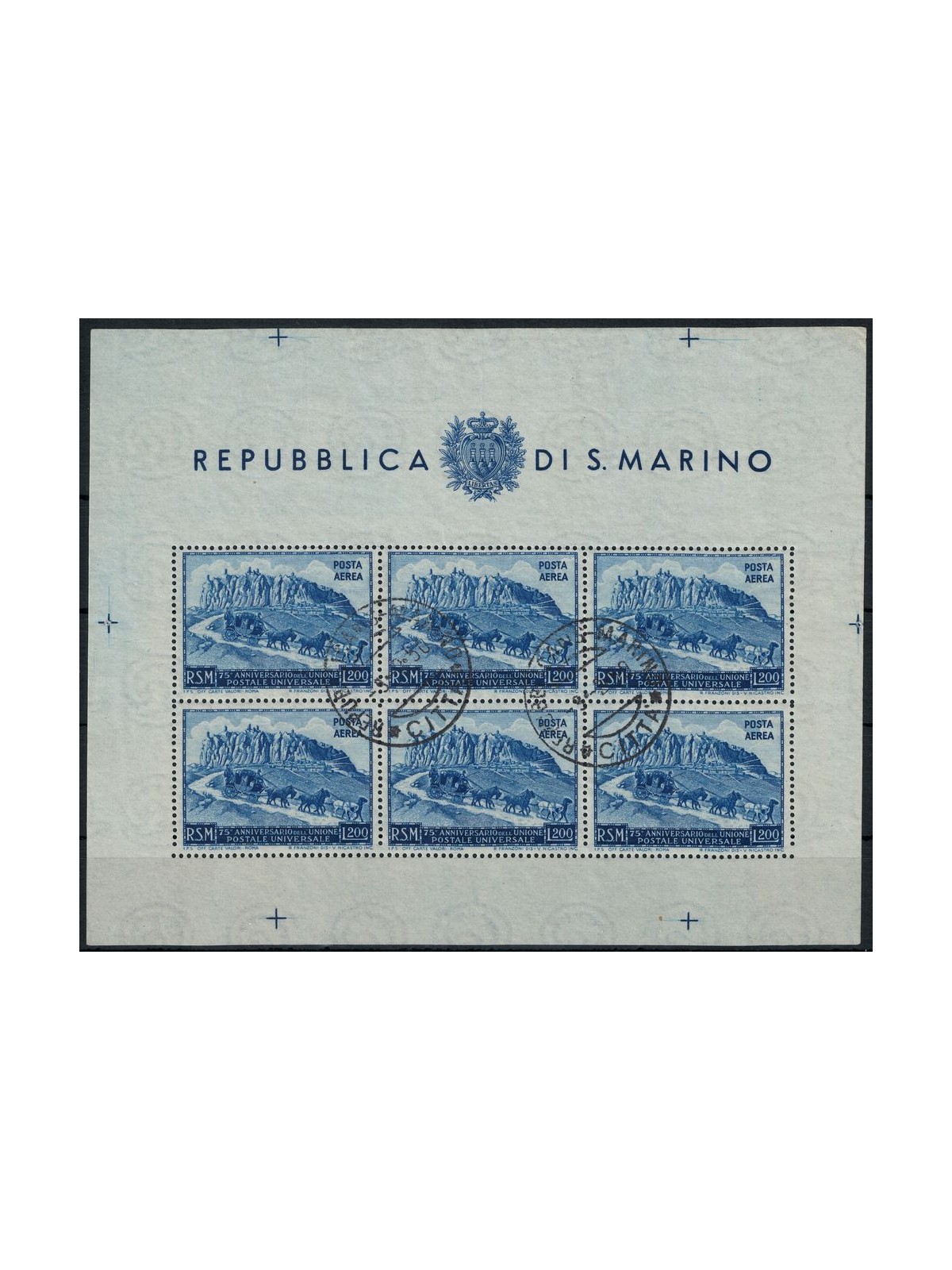 SAN MARINO 1950 Anniversario UPU (posta aerea) £ 200 BF us