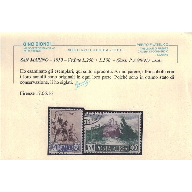 SAN MARINO 1950 Vedute (posta aerea) 9v us ©