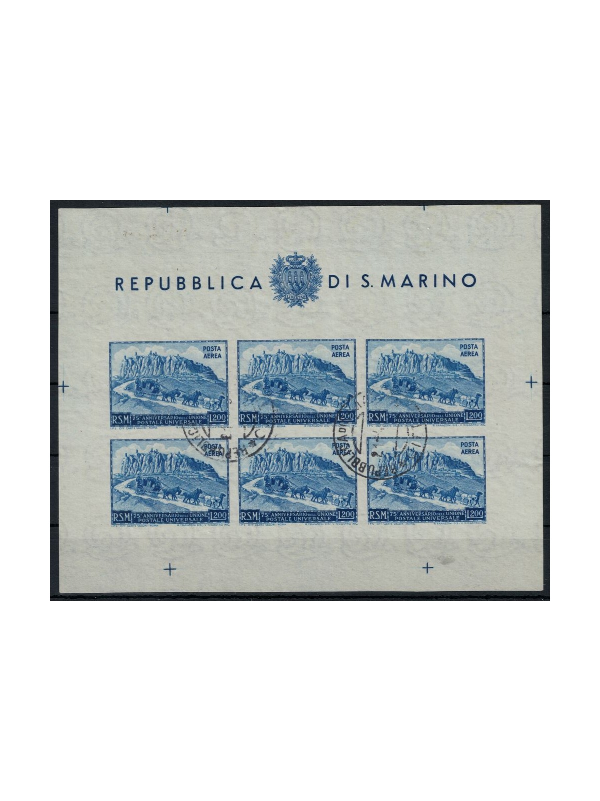 SAN MARINO 1951 Anniversary UPU (airmail) £200 s/s nd us
