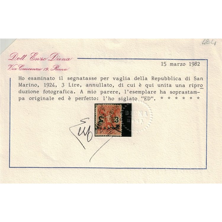 SAN MARINO 1924 Segnatasse vaglia 6v us ©