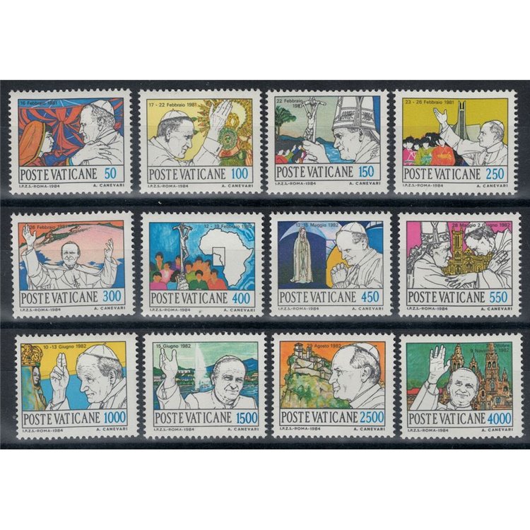 VATICANO 1984 Viaggi di Giovanni Paolo II 12v MNH**