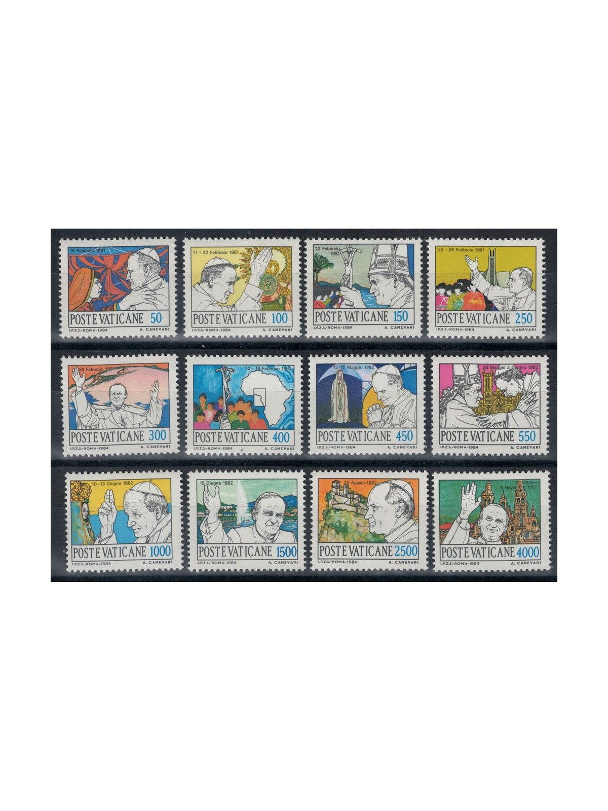 VATICANO 1984 Viaggi di Giovanni Paolo II 12v MNH**