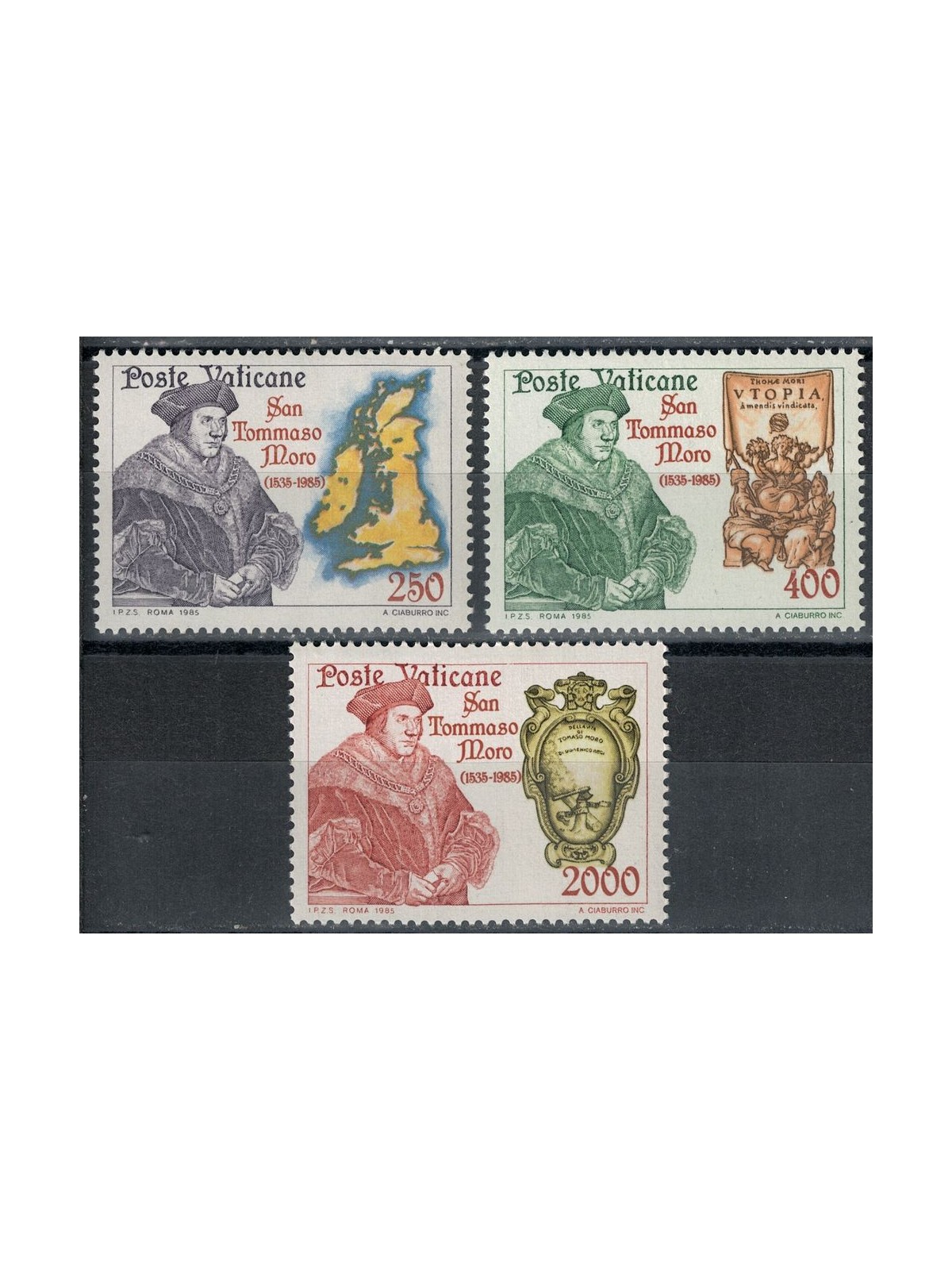 VATICAN 1985 Saint Thomas More 3v MNH**