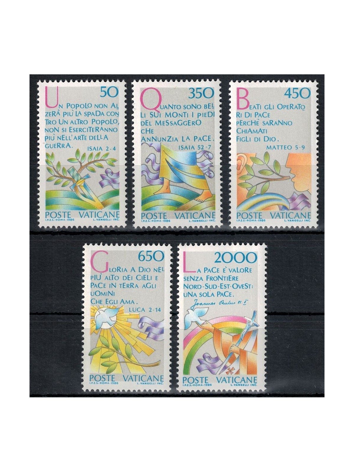 VATICANO 1986 Anno della pace 5v MNH**