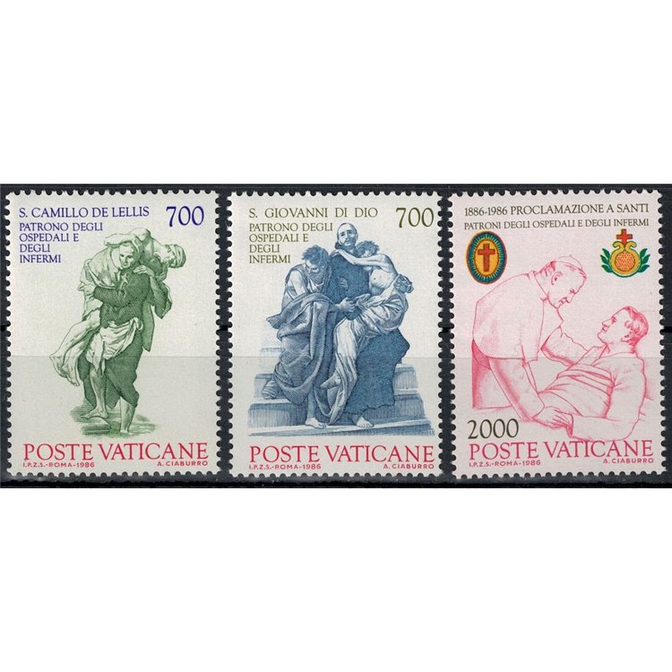 VATICANO 1986 Santi Camillo de Lellis e Giovanni di Dio 3v MNH**