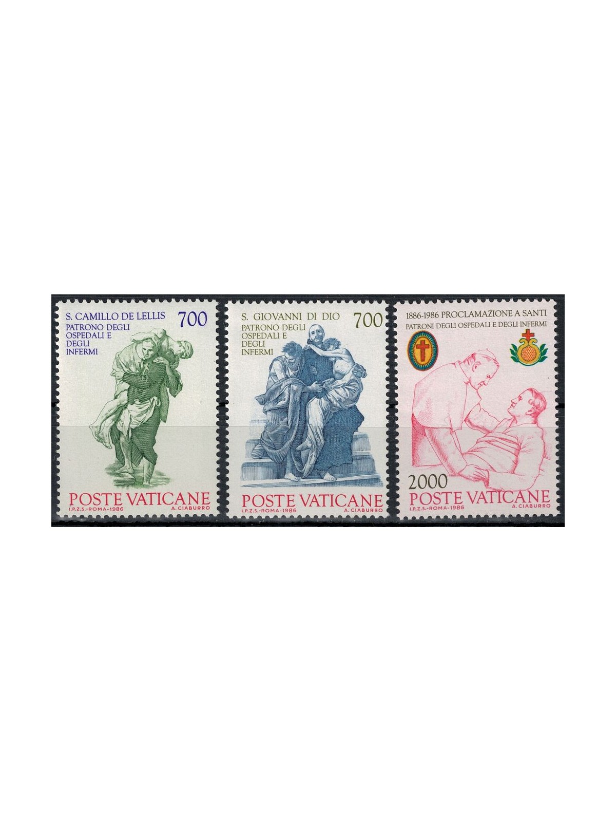 VATICAN 1986 Saints Camillus de Lellis and John of God 3v MNH**
