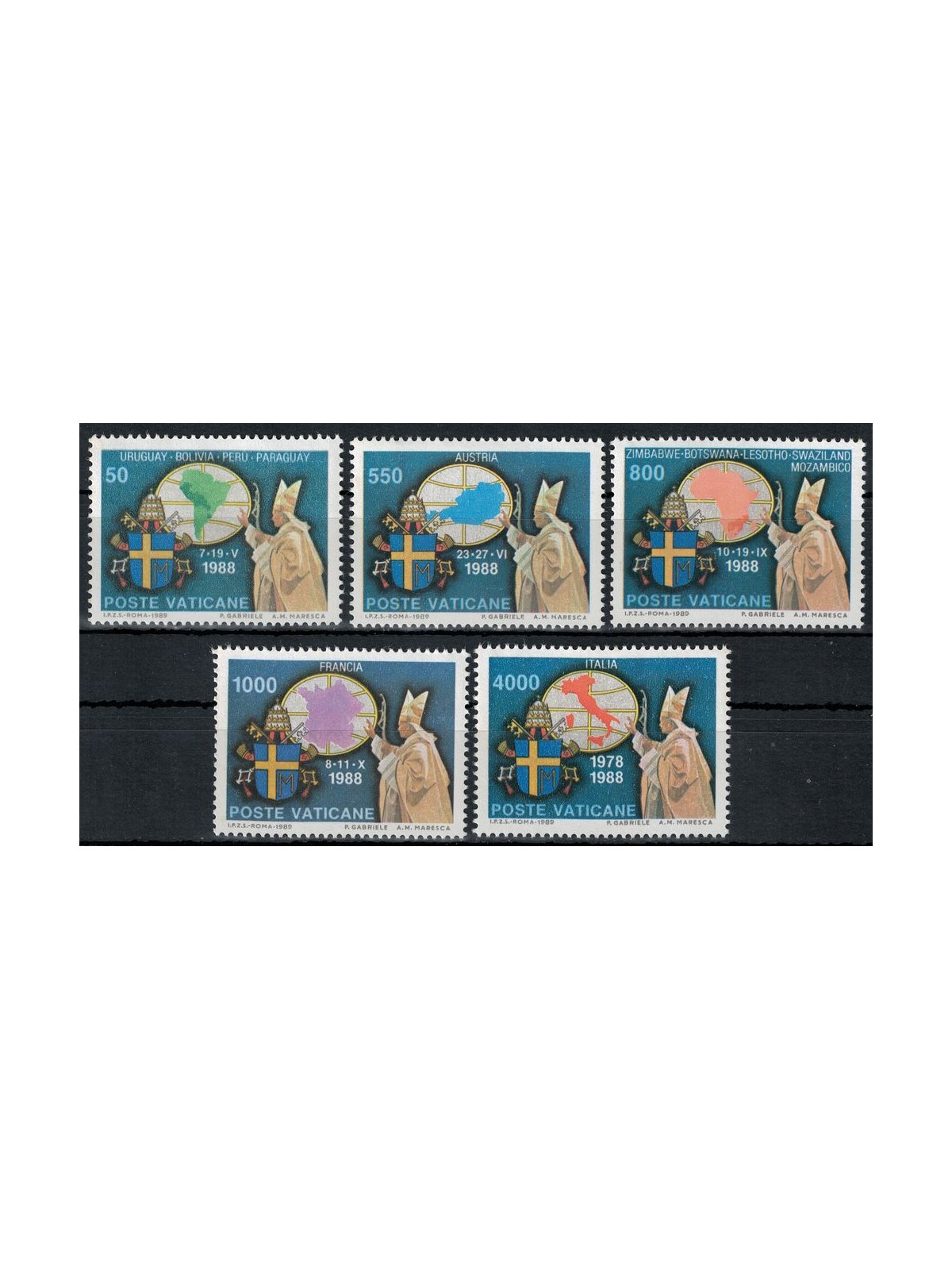 VATICAN 1989 Travels of John Paul II 5v MNH**
