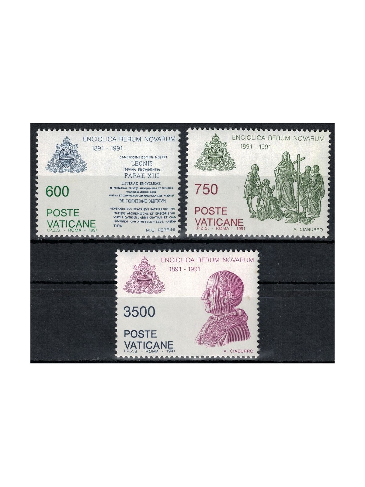 VATICANO 1991 Enciclica Rerum Novarum 3v MNH**