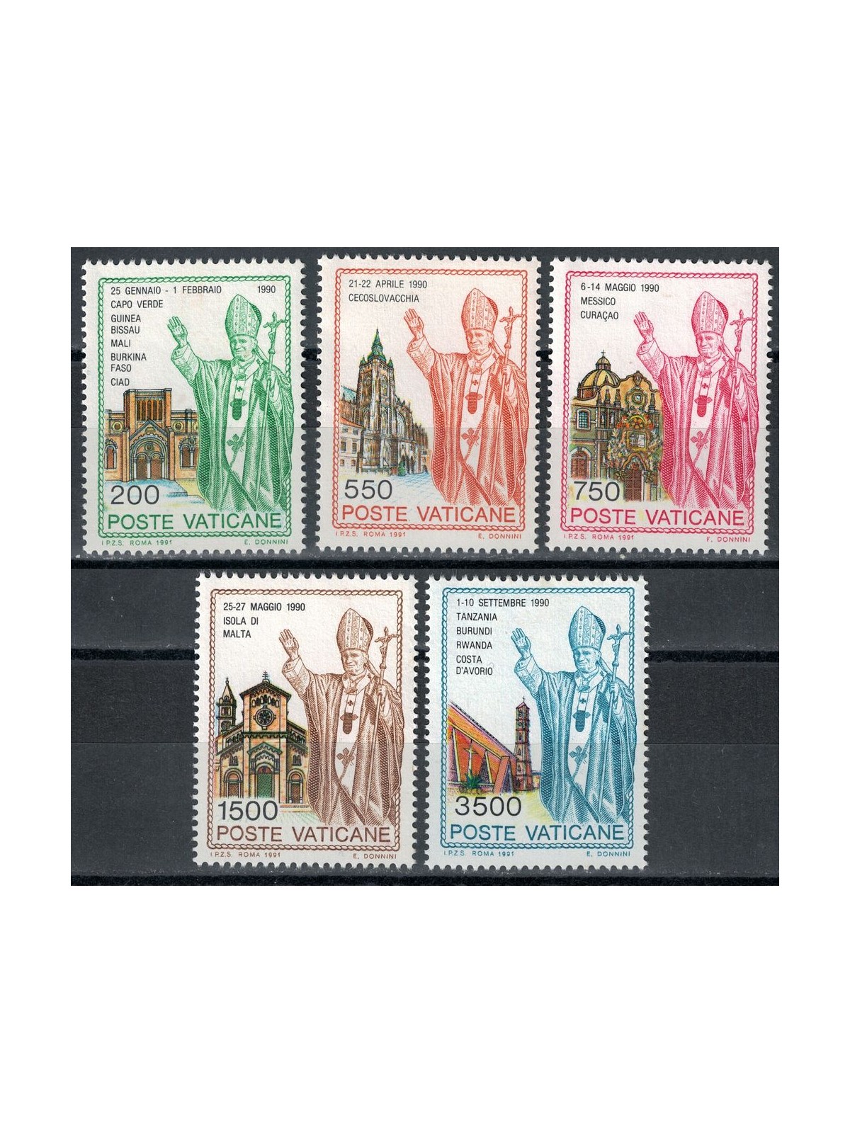 VATICAN 1991 Travels of John Paul II 5v MNH**