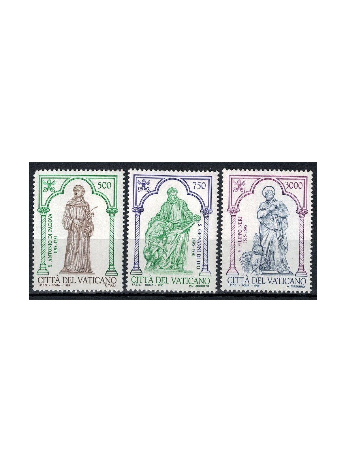 VATICAN 1995 S. Antonio, S. Giovanni and S. Filippo Neri 3v MNH**