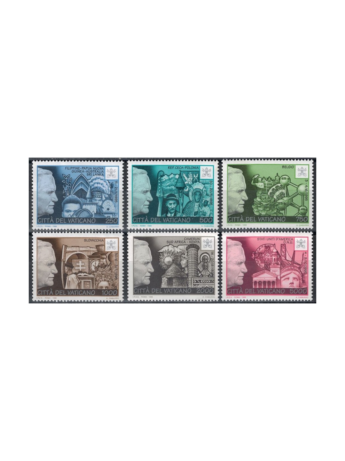 VATICAN 1996 Travels of John Paul II 6v MNH**