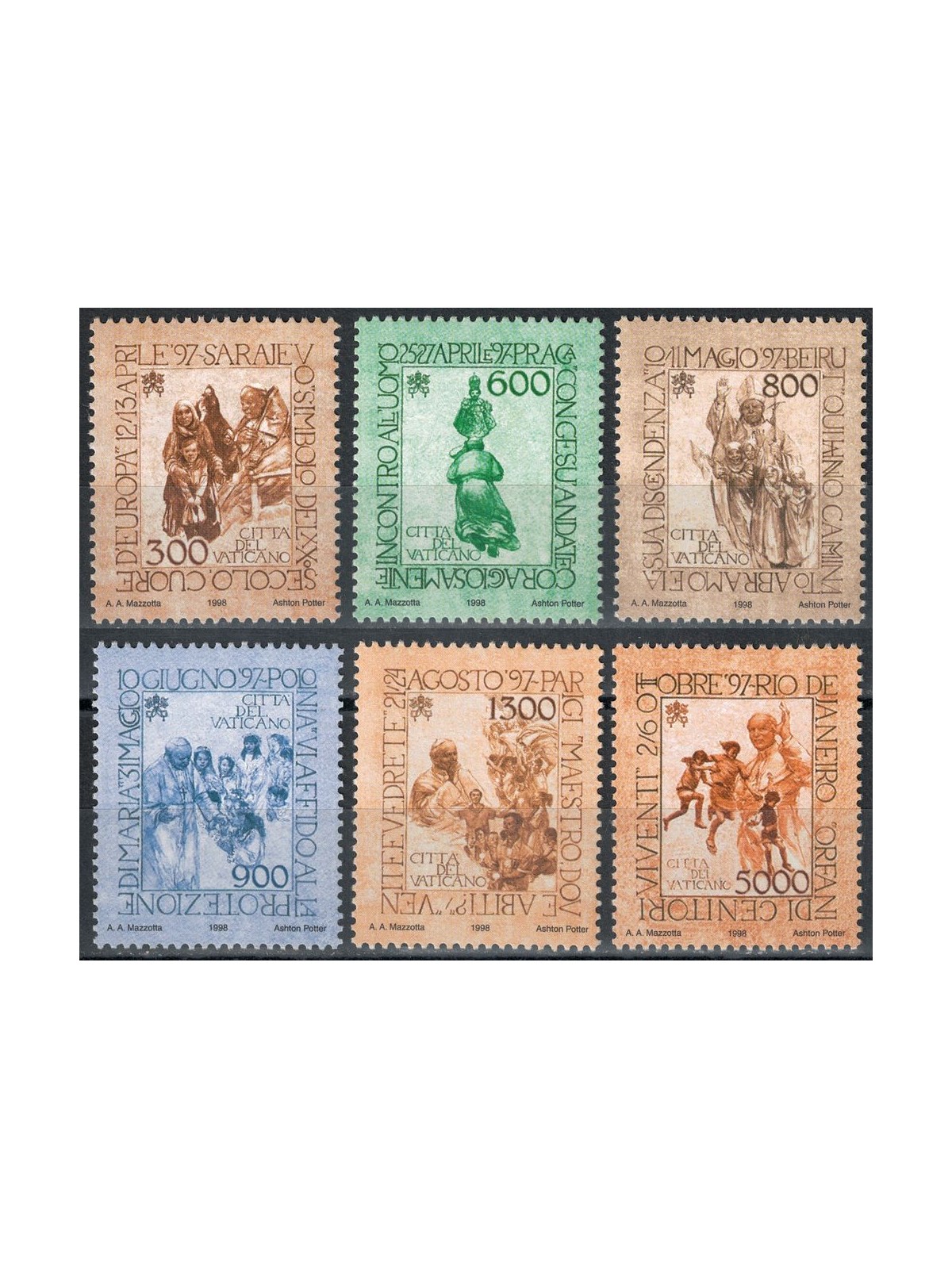 VATICANO 1998 Viaggi di Giovanni Paolo II 6v MNH**
