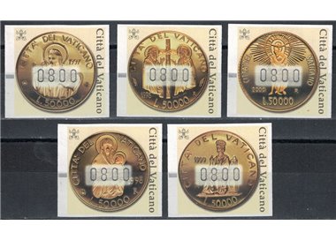 VATICANO 2001 Monete d'oro, francobolli automatici 5v MNH**