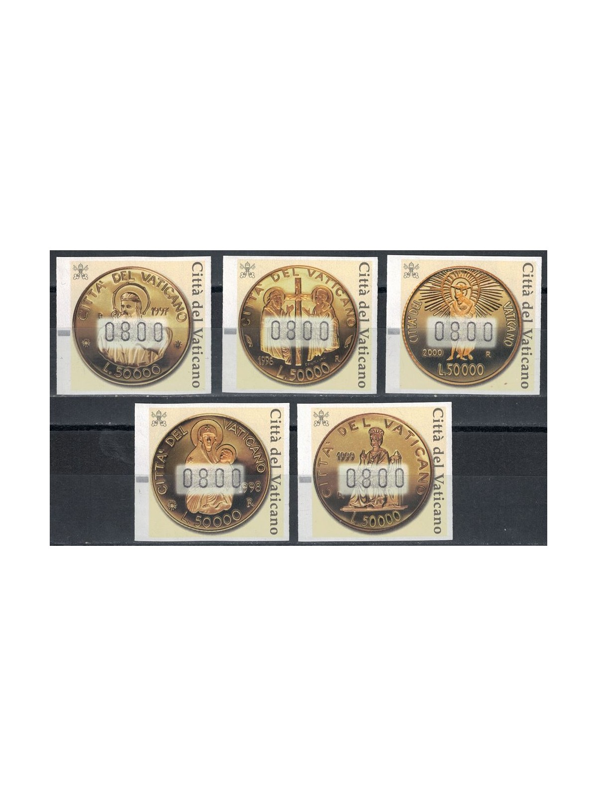 VATICANO 2001 Monete d'oro, francobolli automatici 5v MNH**