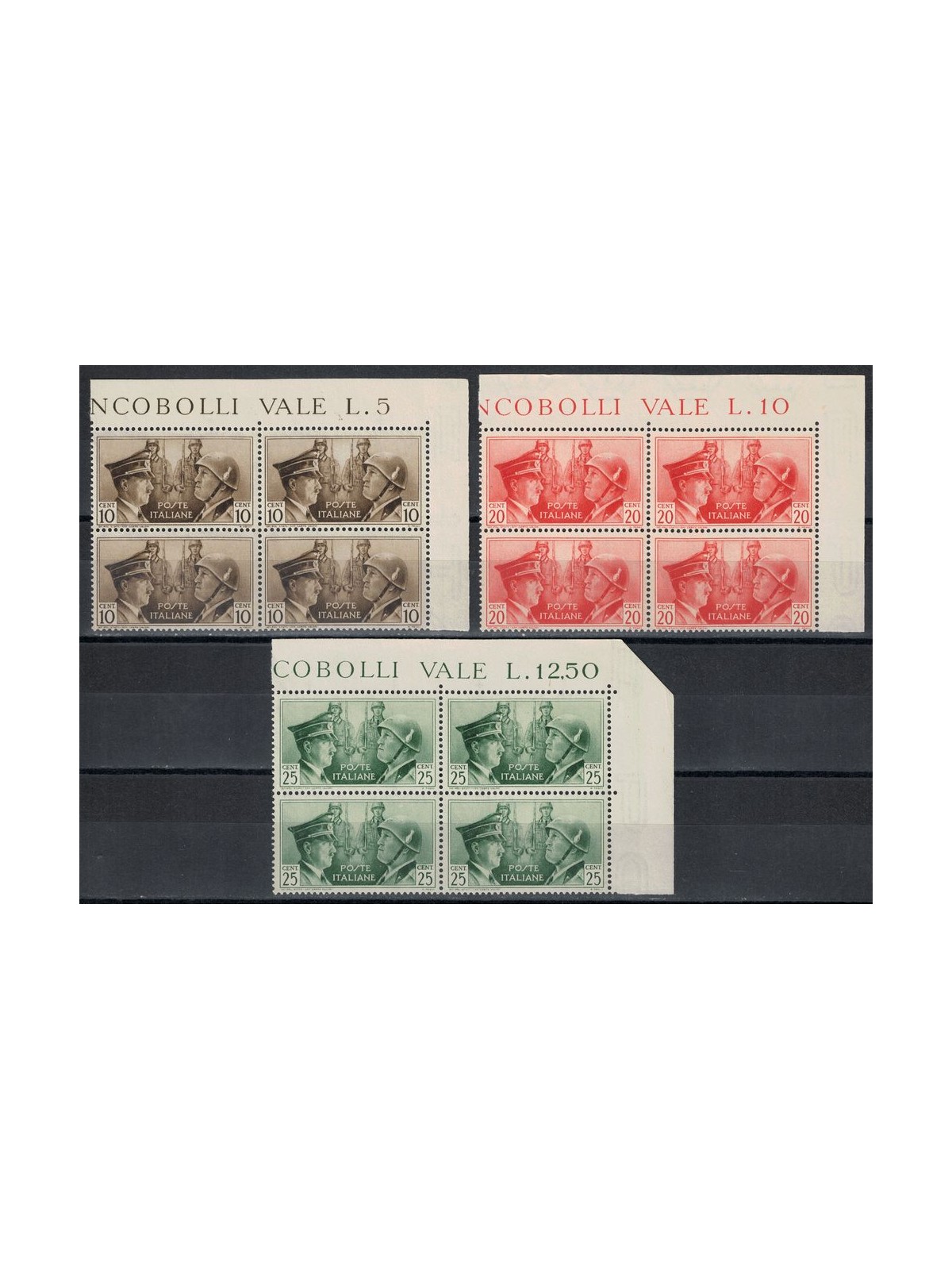 ITALY KINGDOM 1941 Brotherhood of Arms (not issued) in block of four 3v MNH** ©