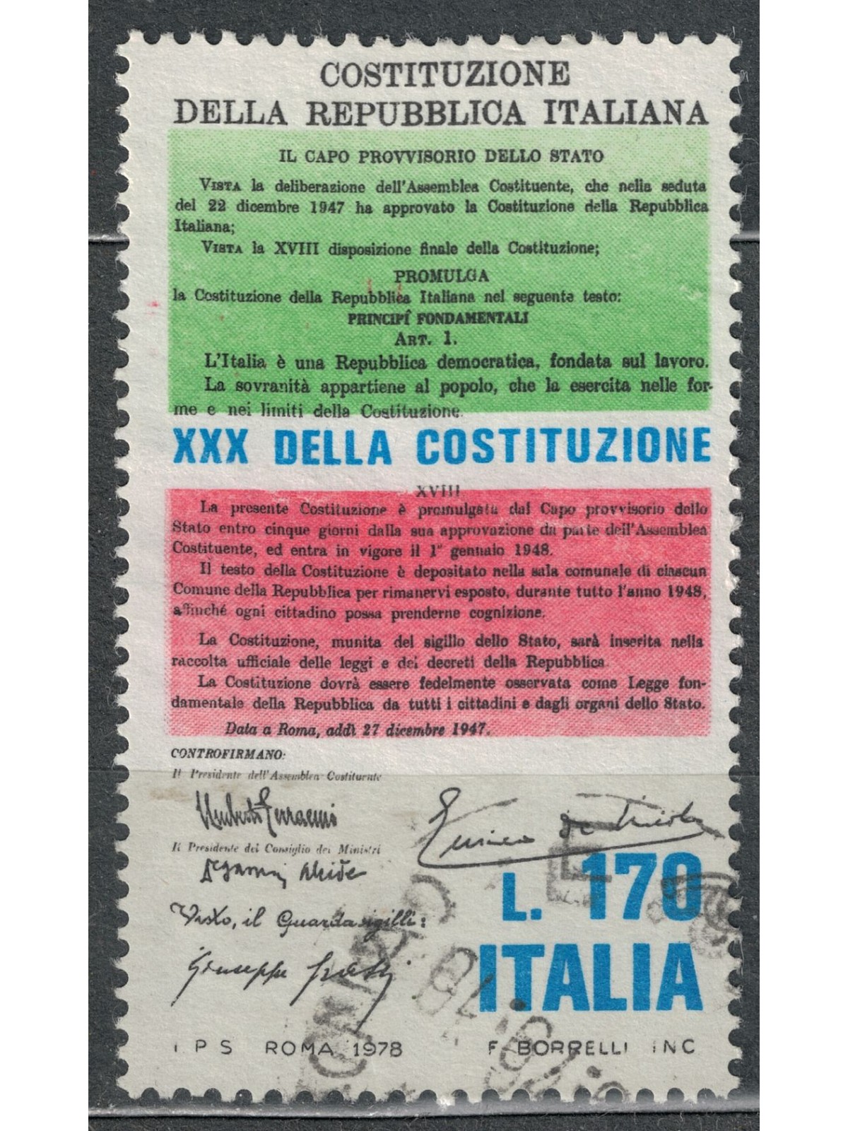 ITALIA 1978 Costituzione della Repubblica us