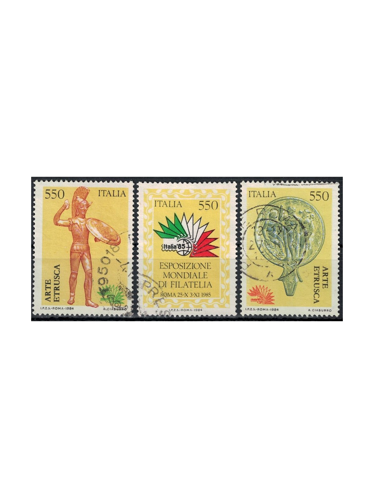 ITALY 1984 Philatelic Exhibition, Etruscan art 3v us