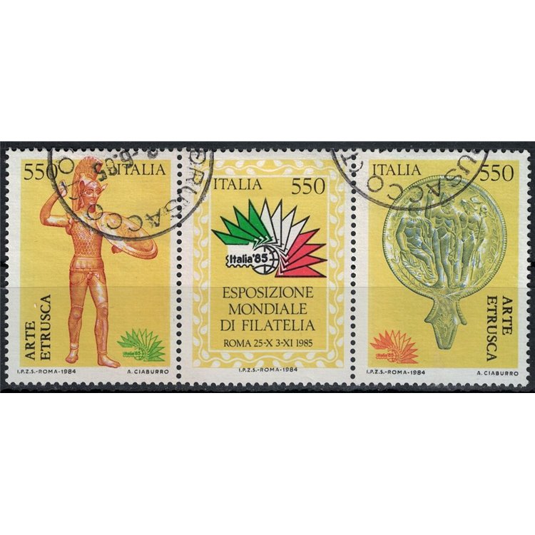 ITALY 1984 Philatelic Exhibition, Etruscan art 3v us (triptych)