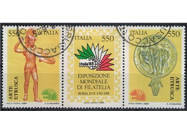 ITALIA 1984 Esposizione di filatelia, arte etrusca 3v us (trittico)