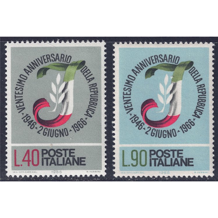 ITALY 1966 Twentieth Anniversary of the Republic 2v MNH**