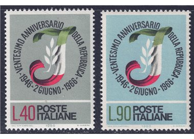 ITALIA 1966 Ventennale della Repubblica 2v MNH**