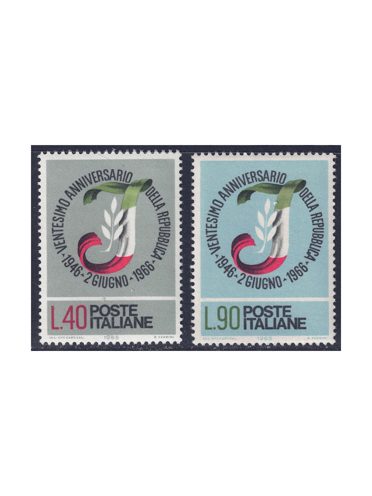ITALIA 1966 Ventennale della Repubblica 2v MNH**