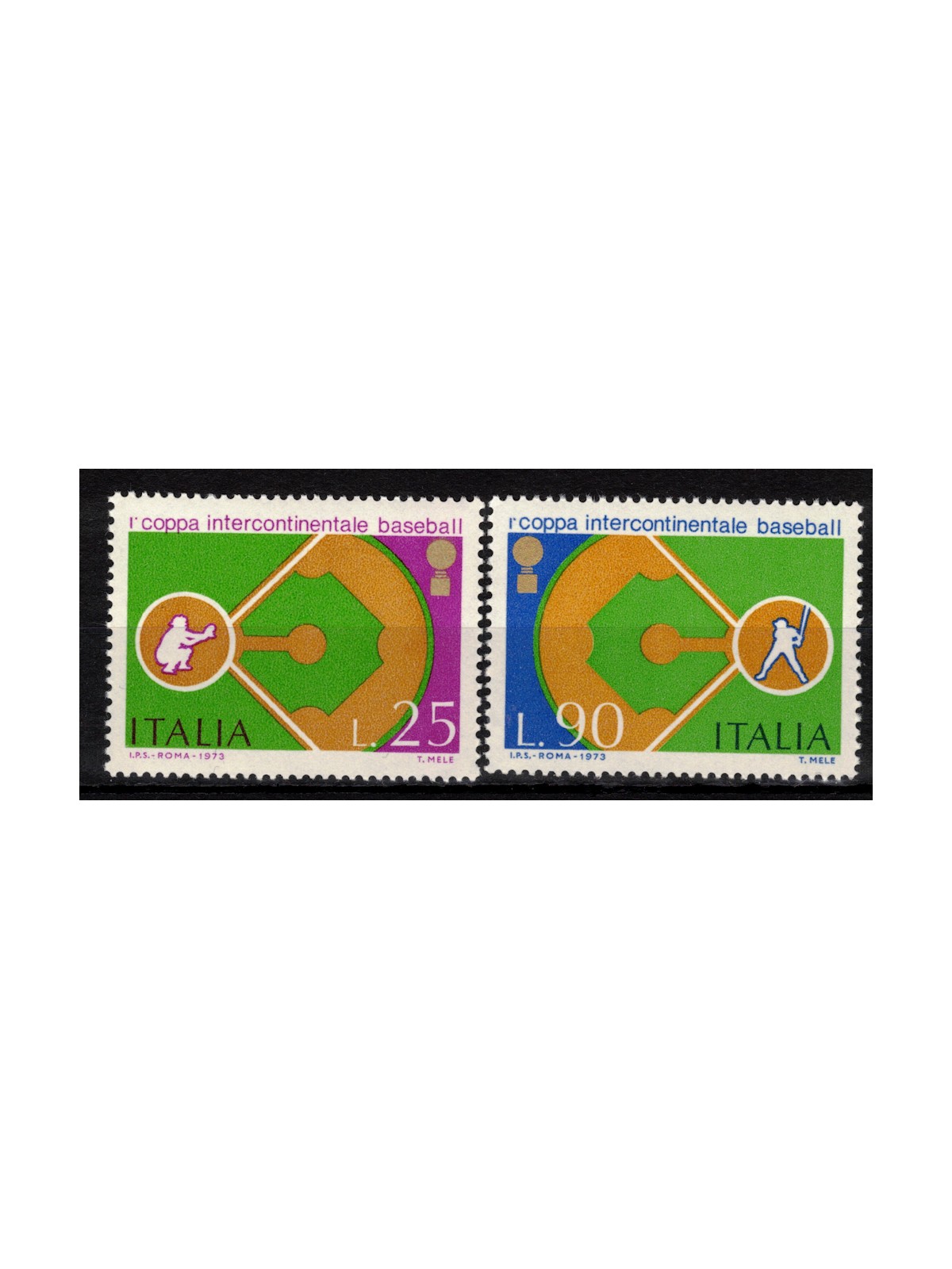 ITALY 1973 Intercontinental Baseball Cup 2v MNH**