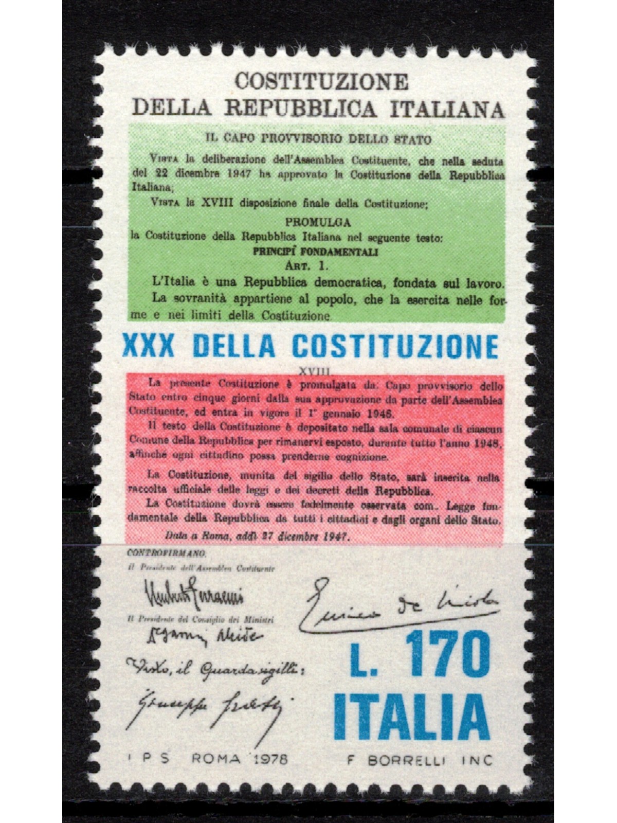 ITALIA 1978 Costituzione della Repubblica MNH**