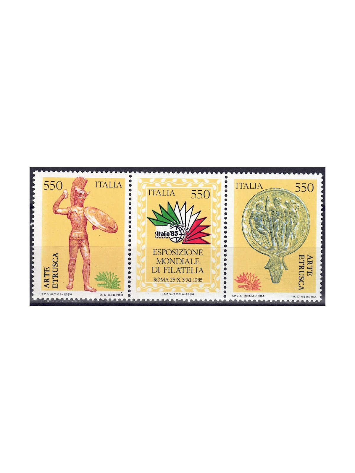ITALY 1984 Philatelic Exhibition, Etruscan Art 3v MNH**