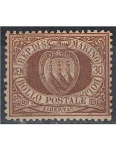 SAN MARINO 1877-90 30c brown MH* © (Luxury)
