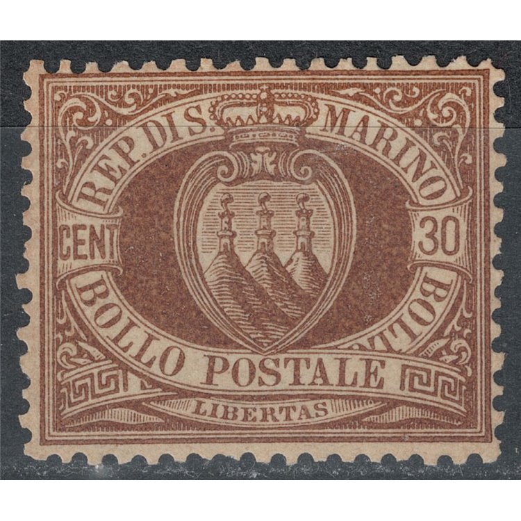 SAN MARINO 1877-90 30c bruno MH* © (Lusso)