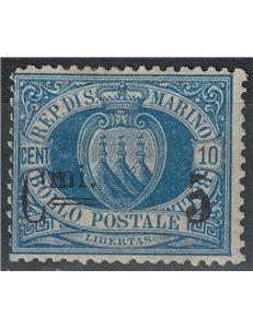 SAN MARINO 1892 5c su 10c azzurro MNH**