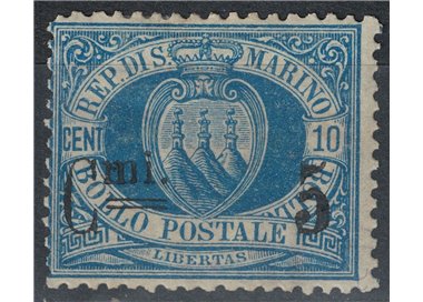 SAN MARINO 1892 5c su 10c azzurro MNH**