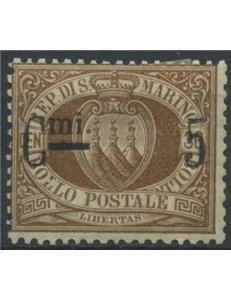 SAN MARINO 1892 5c su 30c bruno MNH**