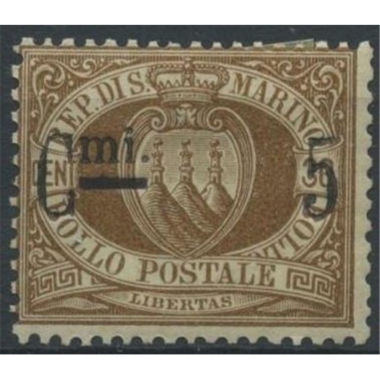 SAN MARINO 1892 5c on 30c brown MNH**