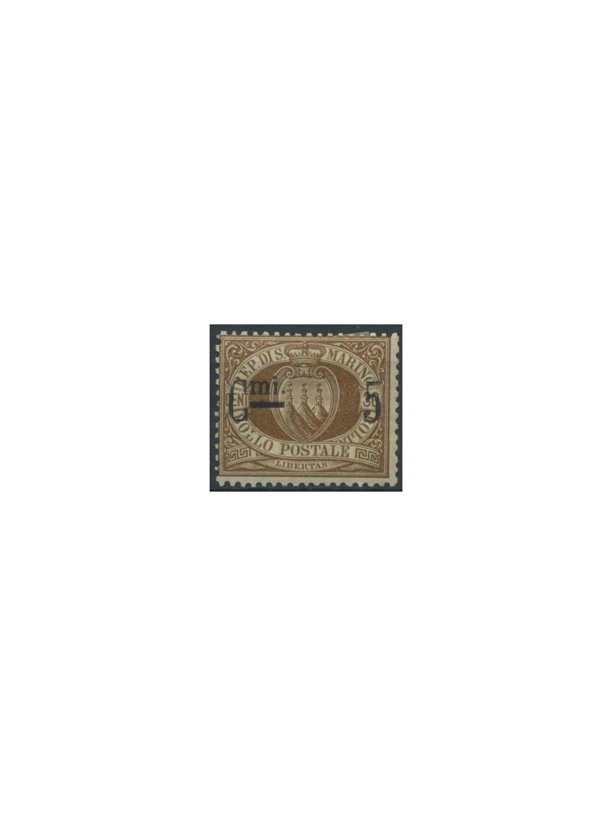 SAN MARINO 1892 5c su 30c bruno MNH**