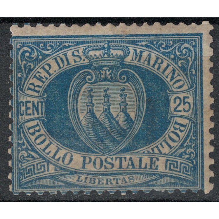 SAN MARINO 1894-99 25c azzurro MNH**