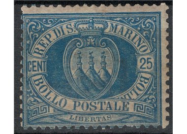 SAN MARINO 1894-99 25c azzurro MNH**