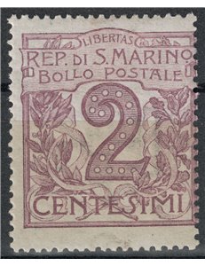 SAN MARINO 1903 2c violetto bruno MNH**