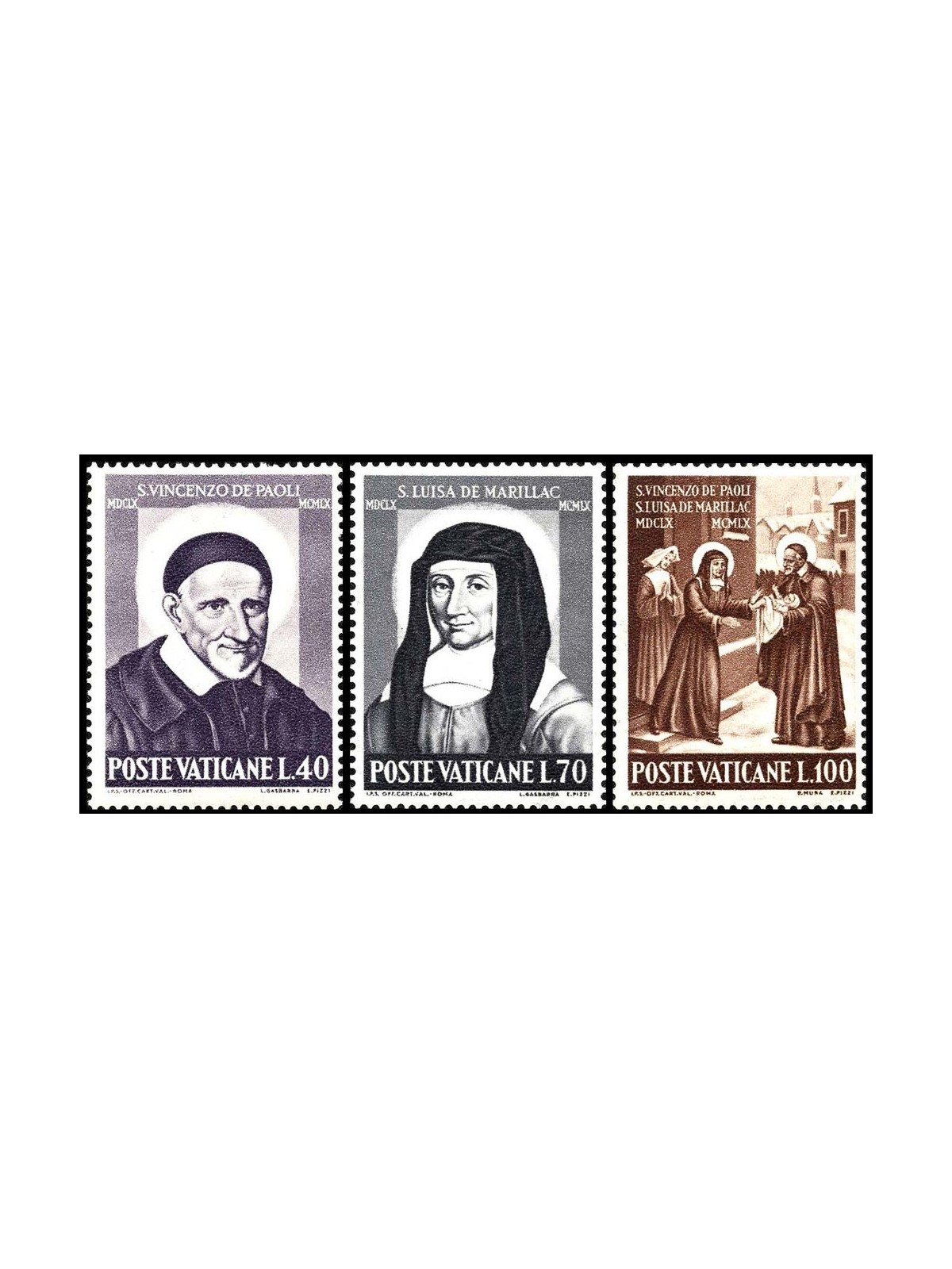 VATICAN 1960 Saint Vincent and Saint Louise 3v MNH**