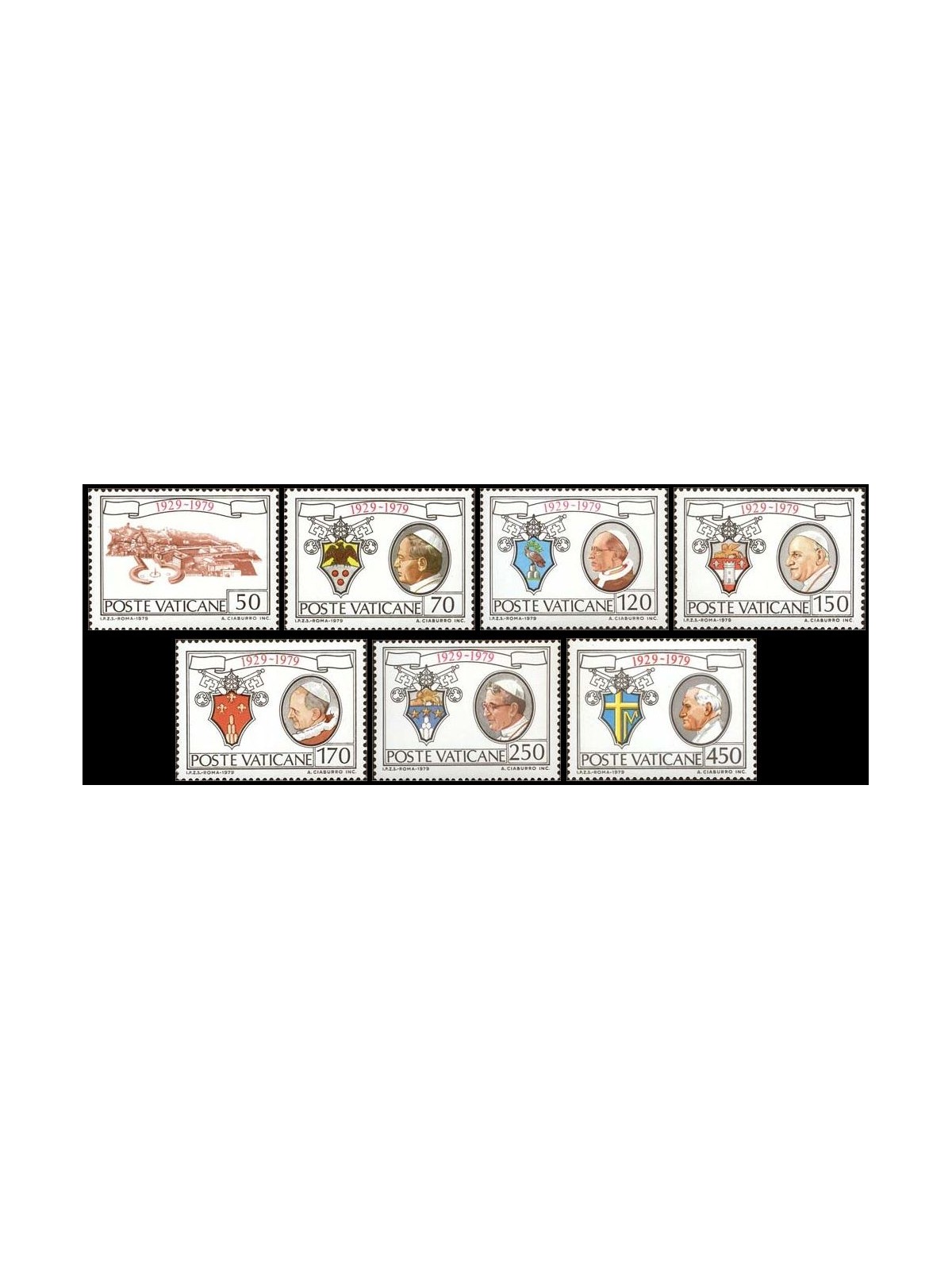 VATICAN 1979 State Anniversary 7v MNH**