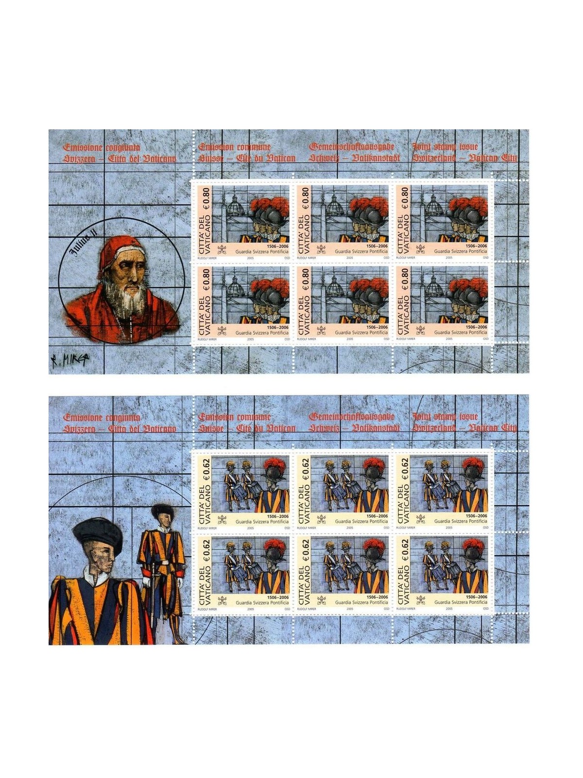 VATICANO 2005 Guardia Svizzera Pontificia 2 BF MNH**