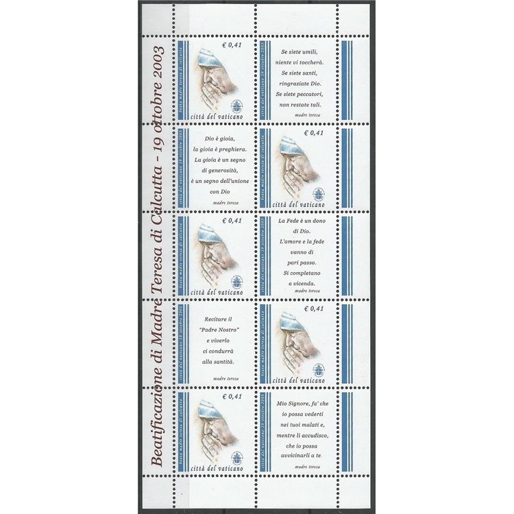 VATICANO 2003 Madre Teresa BF MNH**