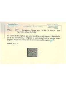 ITALIA RSI 1944 Varietà 25c Segnatasse GNR Brescia (soprast. capovolta) MNH** ©