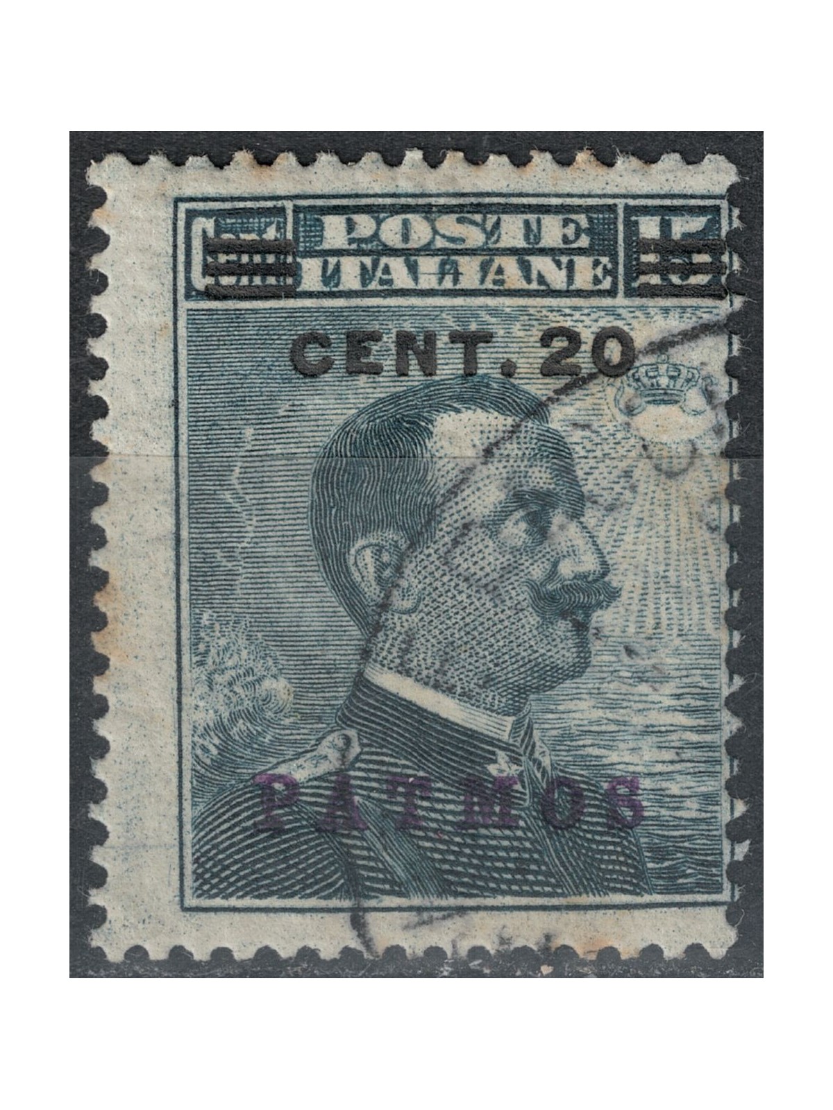 EGEO PATMO 1916 20c su 15c grigio nero us