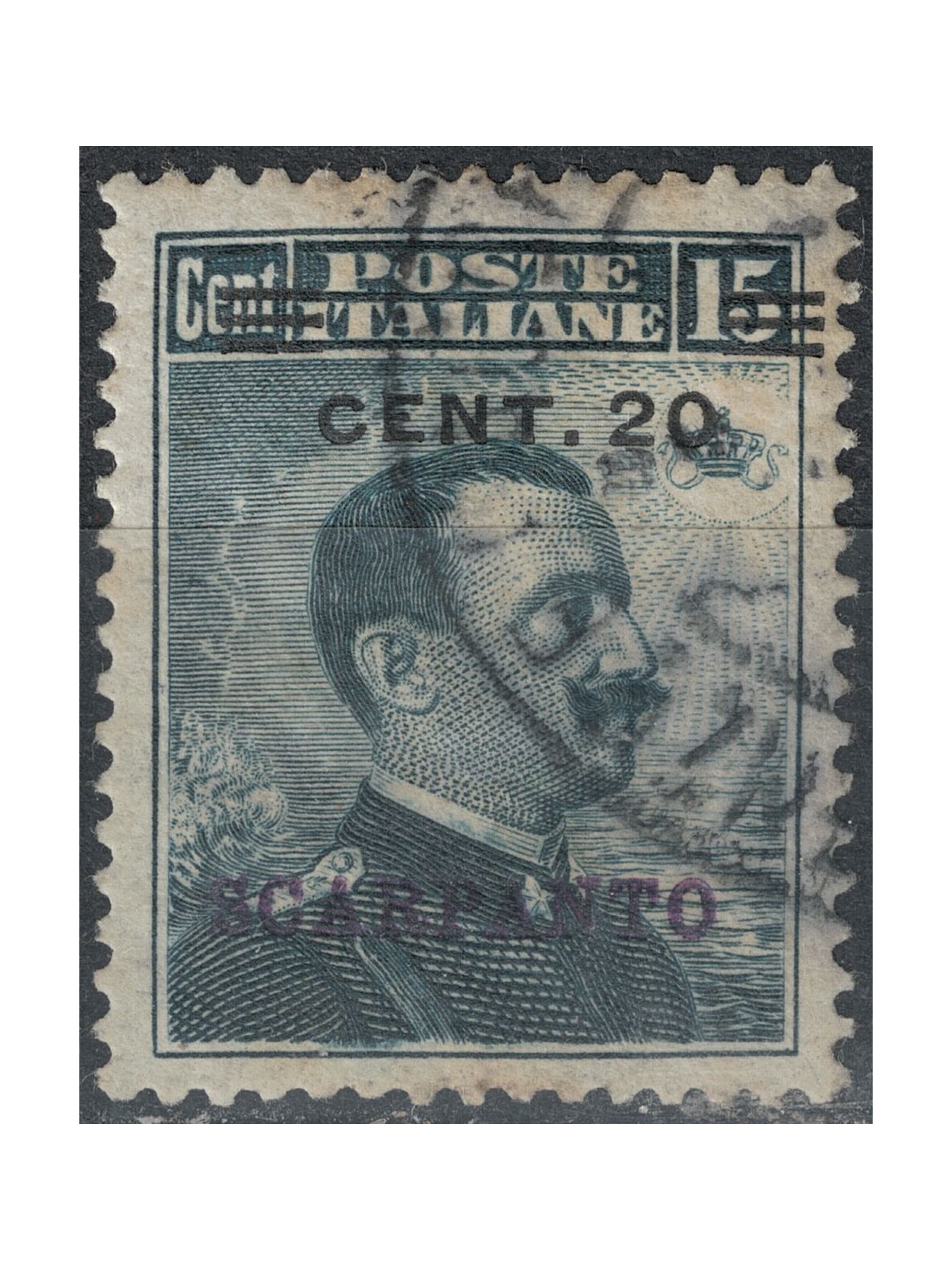 EGEO SCARPANTO 1916 20c on 15c grey black us