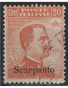 EGEO SCARPANTO 1922 20c arancio filigrana corona us